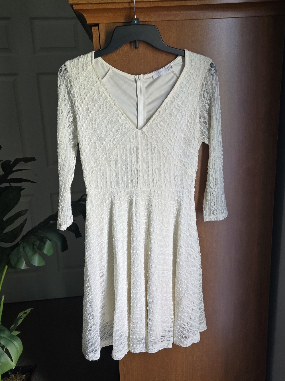 Lush Cream Lace V-Neck Fit & Flare Mini Dress